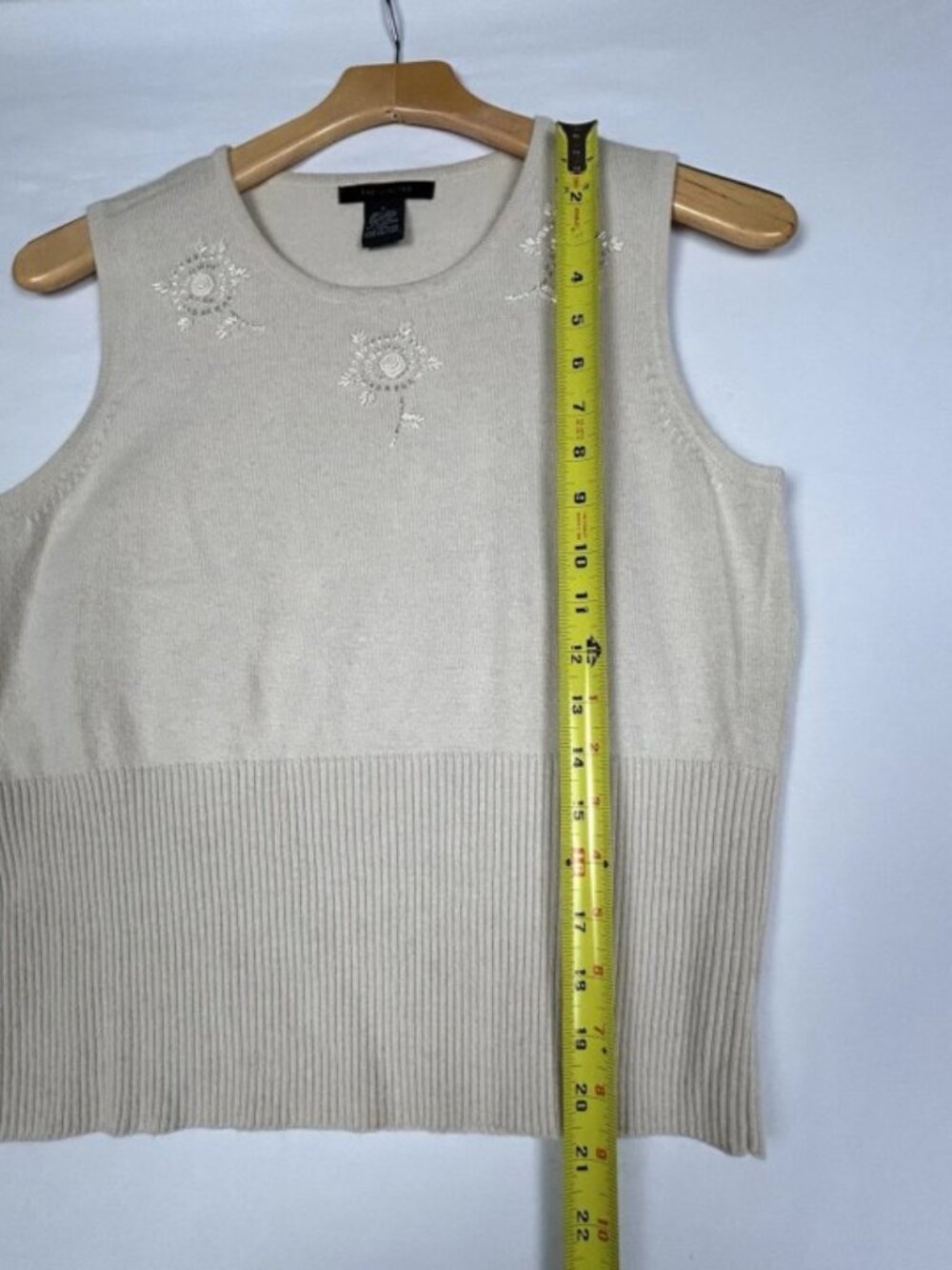The Limited Cream Marled Beaded Tank Top Silk Cashmere Wool Whimsical Career L - Picture 9 of 10